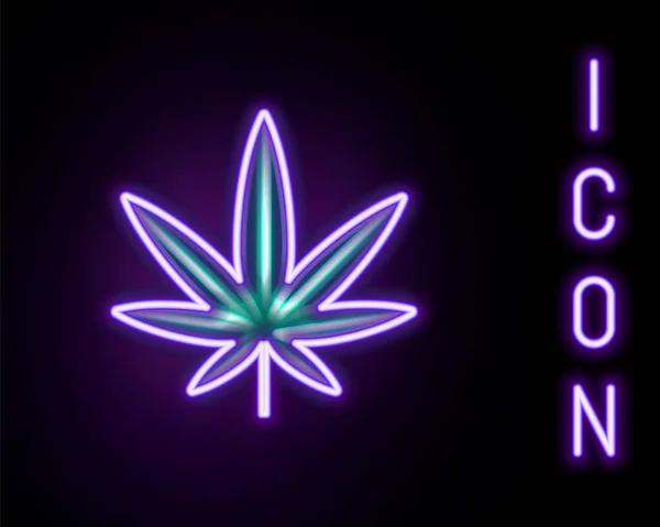 Línea Neón Brillante Icono Marihuana Medicinal Hoja Cannabis Aislado Sobre — Vector de stock