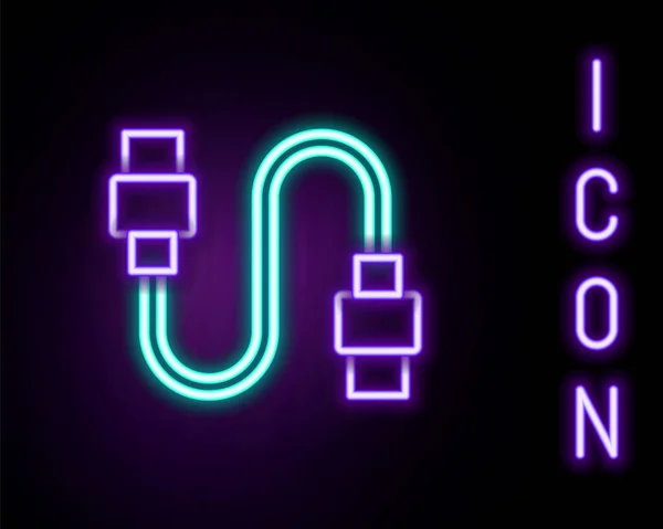 Glödande Neon Linje Usb Kabel Sladd Ikon Isolerad Svart Bakgrund — Stock vektor