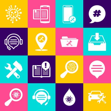 Araba servisi konuşma balonu sohbetini ayarla Gelen Kutusu Mobil Kulaklıkları Konuşma Bakterisi ve Dizin simgesi ile indirin. Vektör.