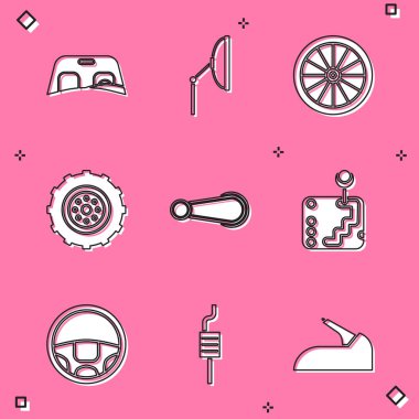 Araba ön cam sileceği kapı kolu vites kolu ve egzoz ikonu ayarla. Vektör.