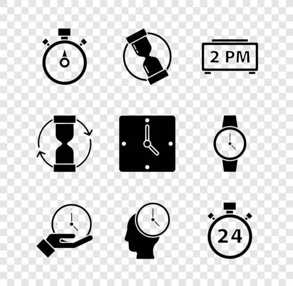 ストップウォッチ旧砂時計デジタル目覚まし時計時計時間管理24時間とアイコンを設定します ベクトル — ストックベクタ