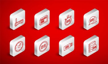 Hat Server 5G ağı Nano Sim Card Dijital hız ölçer Router ve wi-fi sinyali ve simgesi ayarla. Vektör.