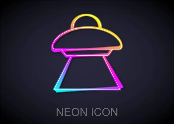 Világító Neon Vonal Ufo Repülő Űrhajó Ikon Elszigetelt Fekete Háttérrel — Stock Vector