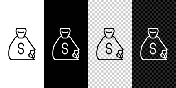 Set Line Money Bag Icon Isolated Black White Transparent Background — Stock Vector