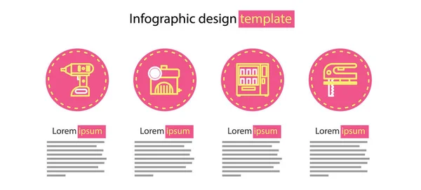 Set Line Verkaufsautomat Elektrische Stichsäge Luftkompressor Und Akkuschrauber Symbol Vektor — Stockvektor