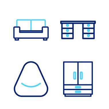 Gardırop Pouf Ofis masası ve kanepe simgesini ayarla. Vektör.