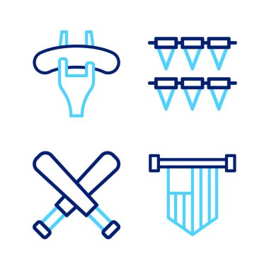 Çizgi Amerikan bayrağı çatal ikonunda bayraklar ve sosislerle Beyzbol Karnavalı çelengini geçti. Vektör.