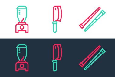 Yemek çubukları karıştırıcı ve et kesme ikonu oluşturun. Vektör.