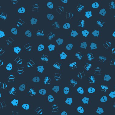 Uzaylı, Mars gezgini, göktaşı ve UFO uzay gemisini kusursuz bir şekilde ayarlayın. Vektör.