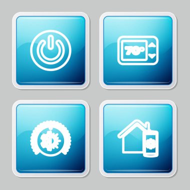 Hat güç düğmesi, termostat ve Smart ev uzaktan kontrol sistemi simgesini ayarla. Vektör.