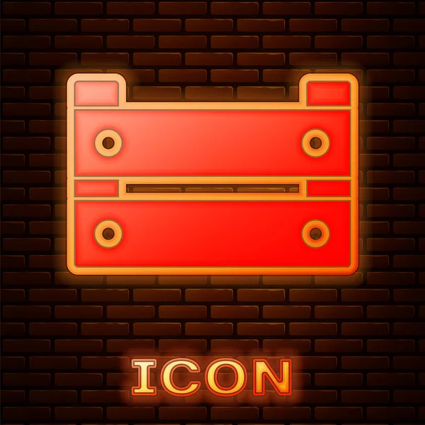 Zářící Neon Dřevěný Box Ikona Izolované Cihlové Zdi Pozadí Koš — Stockový vektor