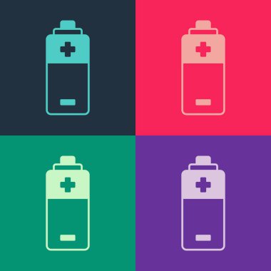 Pop Art Batarya simgesi renk arkaplanında izole edildi. Şimşek sembolü. Vektör.