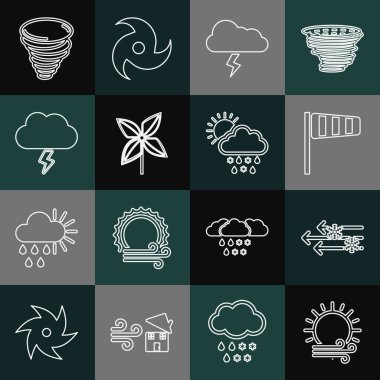 Rüzgar ve kar konisi rüzgar gülü rüzgar rüzgarı rüzgar gülü Fırtınalı Fırtınalı Fırtınalı Fırtınalı Fırtınalı Kasırga ve Bulut 'u yağmur ikonu ile hizaya getir. Vektör.