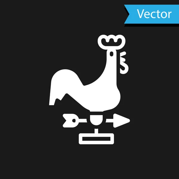 White Rooster Weather Vane Icon Isolated Black Background Weathercock Sign — Stock Vector