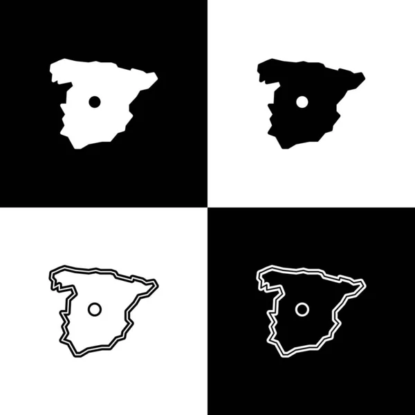 Setzen Sie Landkarte Von Spanien Symbol Isoliert Auf Schwarz Weißem — Stockvektor