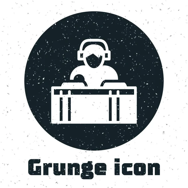 Grunge Con Auriculares Delante Las Cubiertas Grabación Icono Aislado Sobre — Vector de stock