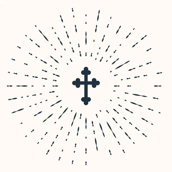 ベージュ地にグレーのクリスチャンクロスアイコンが孤立 教会の十字架 抽象円のランダムなドット ベクトル — ストックベクタ