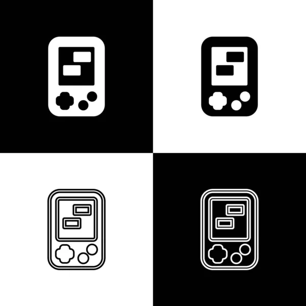 Set Portable Tetris Icono Juego Electrónico Aislado Sobre Fondo Blanco — Vector de stock