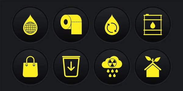 Set Shopping Bag Oil Barrel Send Trash Acid Rain Radioactive — Stock Vector