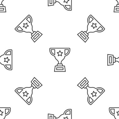 Gri çizgi ödüllü kupa ikonu beyaz arka planda kusursuz desen izole etti. Galibiyet ödülü sembolü. Şampiyonluk ya da yarışma kupası. Spor başarısı işareti. Vektör.