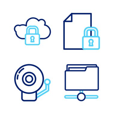 FTP dizini alarm zili çalma belgesini ayarla ve Cloud bilgisayar simgesini kilitle. Vektör.