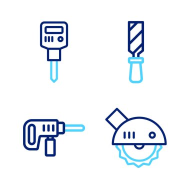 Elektrikli testere makinesinin Rasp metal dosyasını ve inşaat matkap simgesini ayarla. Vektör.