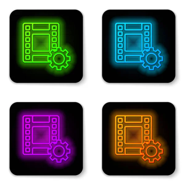 Glowing Neon Line Play Video Icon Isolated White Background Film — Stock Vector