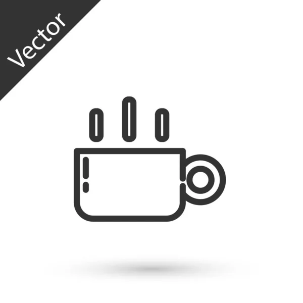 Línea Gris Icono Taza Café Aislado Sobre Fondo Blanco Taza — Vector de stock