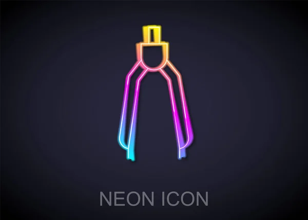 Zářící Neonová Čára Kreslení Ikony Kompas Izolované Černém Pozadí Znak — Stockový vektor