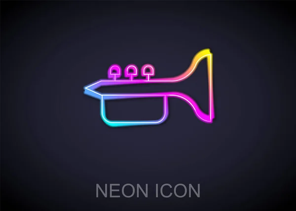 Ragyogó Neon Vonal Trombita Ikon Elszigetelt Fekete Háttérrel Hangszertrombita Vektor — Stock Vector