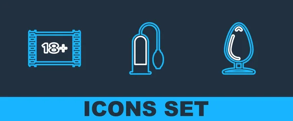 Set Line Anal Plug Play Video Penis Pump Icon Vector — Stockvektor