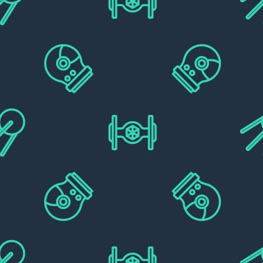 Kozmik gemiyi, astronot miğferini ve uydu uydusunu kusursuz şekilde ayarla. Vektör.