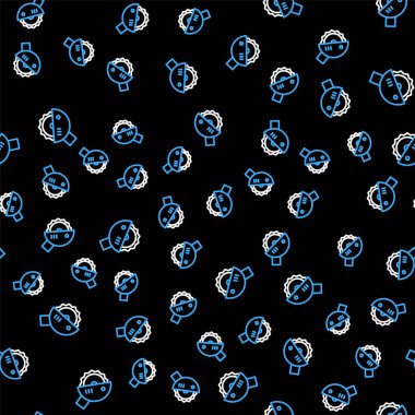 Çelik dişli disk simgesiyle elektrikli elektrikli testere siyah arka planda izole edilmiş. Tahta ya da metal kesmek için elektrikli el aleti. Vektör.