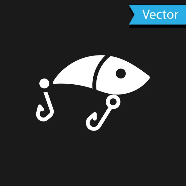 Icono Señuelo Pesca Blanco Aislado Sobre Fondo Negro Aparejos Pesca — Vector de stock