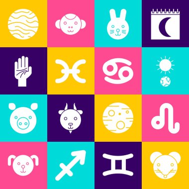 Fare burcu Leo Gündönümü Tavşan Balık Avı Venüs Gezegeni ve Kanser ikonu. Vektör.