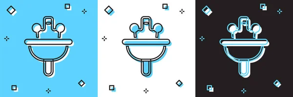 Set Lavabo Avec Robinet Eau Icône Isolée Sur Fond Bleu — Image vectorielle