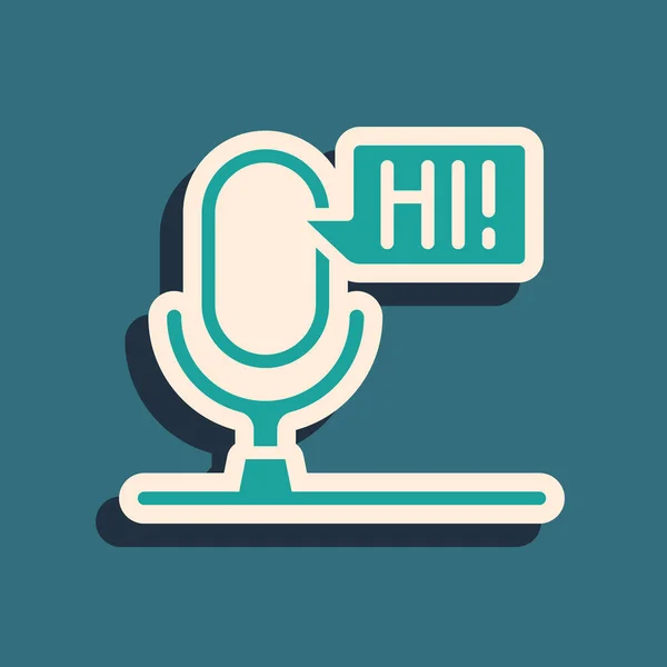 Zielony Mikrofon Ikona Urządzenia Głosowego Izolowane Zielonym Tle Interpretator Mikrofonu — Wektor stockowy