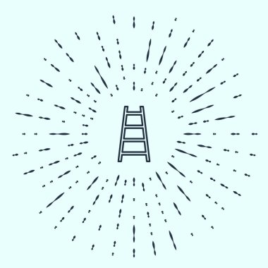 Bitiş bayrağı simgesine sahip siyah çizgi merdiveni gri arka planda izole edildi. Kariyer gelişimi konsepti. İş geliştirme kavramı. Soyut çember rastgele noktalar. Vektör.