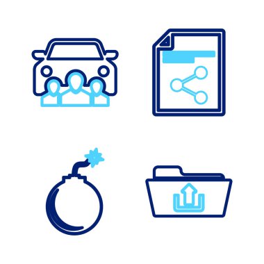 Dizin Bombası 'nı Paylaş dosyası ve araba paylaşım simgesini patlatmaya hazır hale getir. Vektör.