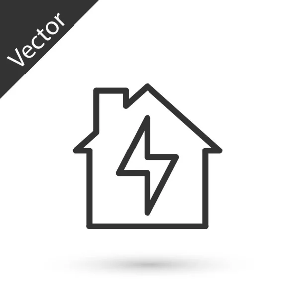 Graue Linie Haus Und Blitz Symbol Isoliert Auf Weißem Hintergrund — Stockvektor
