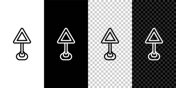 Linie Dreieck Warnhinweis Blanko Symbol Isoliert Auf Schwarz Weißem Transparentem — Stockvektor