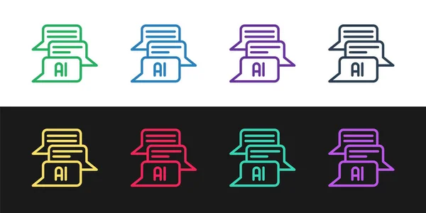 Set Line Chat Bot Icon Isolated Black White Background Chatbot — Archivo Imágenes Vectoriales