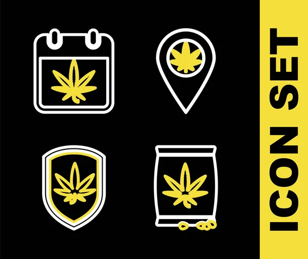 Set Line Locatie Marihuana Marijuana Cannabis Zaden Schild Kalender Icoon — Stockvector