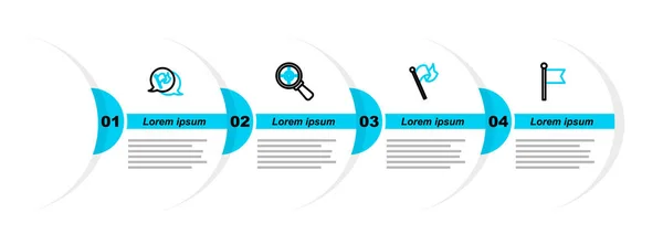 Установка Линии Флаг Цель Увеличительным Стеклом Значком Вектор — стоковый вектор