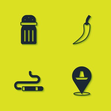 Tuz, Meksika sombrerosu, puro ve acı biber ikonu. Vektör.