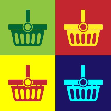 Pop Art Alışveriş Sepeti simgesi renk arkaplanında izole edilmiş. İnternetten satın alma konsepti. Servis tabelası. Alışveriş arabası sembolü. Vektör İllüstrasyonu.