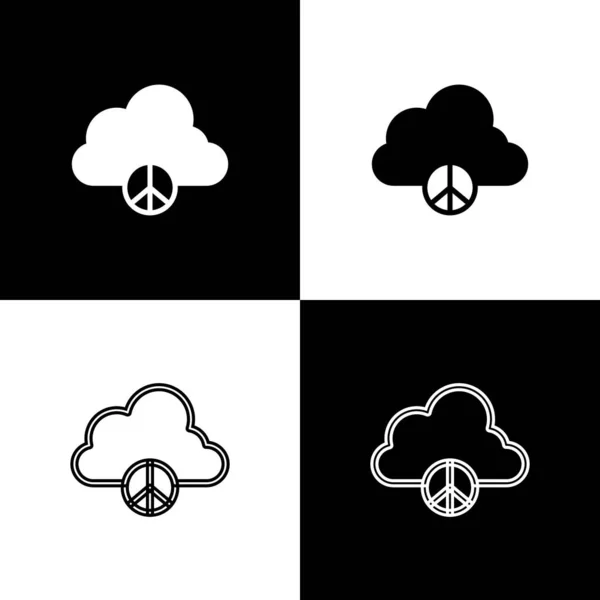 흑백으로 클라우드 아이콘을 히피는 평화의 상징이다 Vector — 스톡 벡터