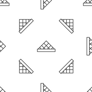 Gri çizgi Louvre cam piramit ikonu beyaz arka planda izole edilmiş pürüzsüz desen. Louvre Müzesi. Vektör.