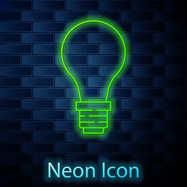 Ragyogó Neon Vonal Villanykörte Koncepciója Ötlet Ikon Elszigetelt Téglafal Háttér — Stock Vector