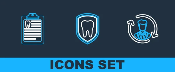Ustaw Linię Zasoby Ludzkie Deska Kartą Dentystyczną Ikoną Ochrony Stomatologicznej — Wektor stockowy
